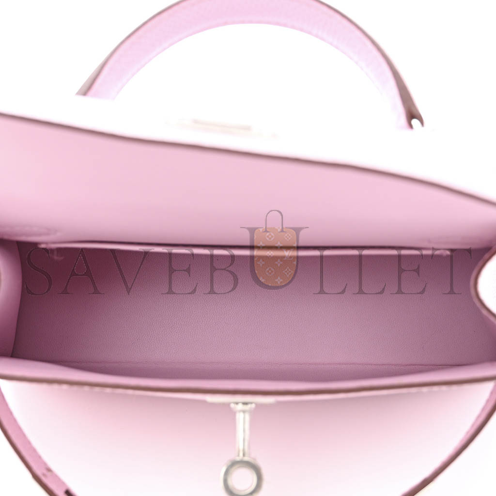 HERMÈS MASTER EPSOM MINI KELLY LL CHERRY BLOSSOM PINK SILVER BUCKLE (19*12*5.5cm) 